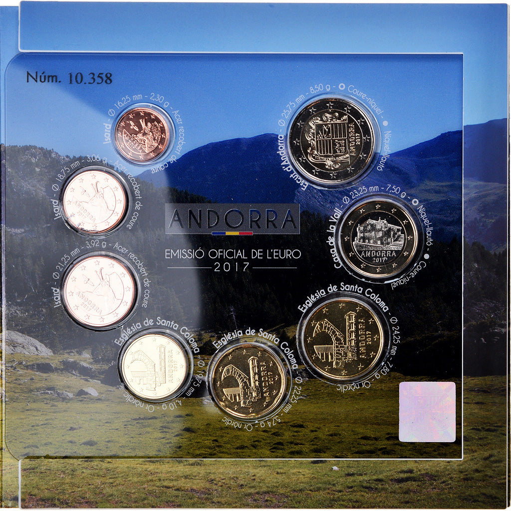 Andorra, 1 Cent to 2 Euro, 2017, BU, MS(65-70)