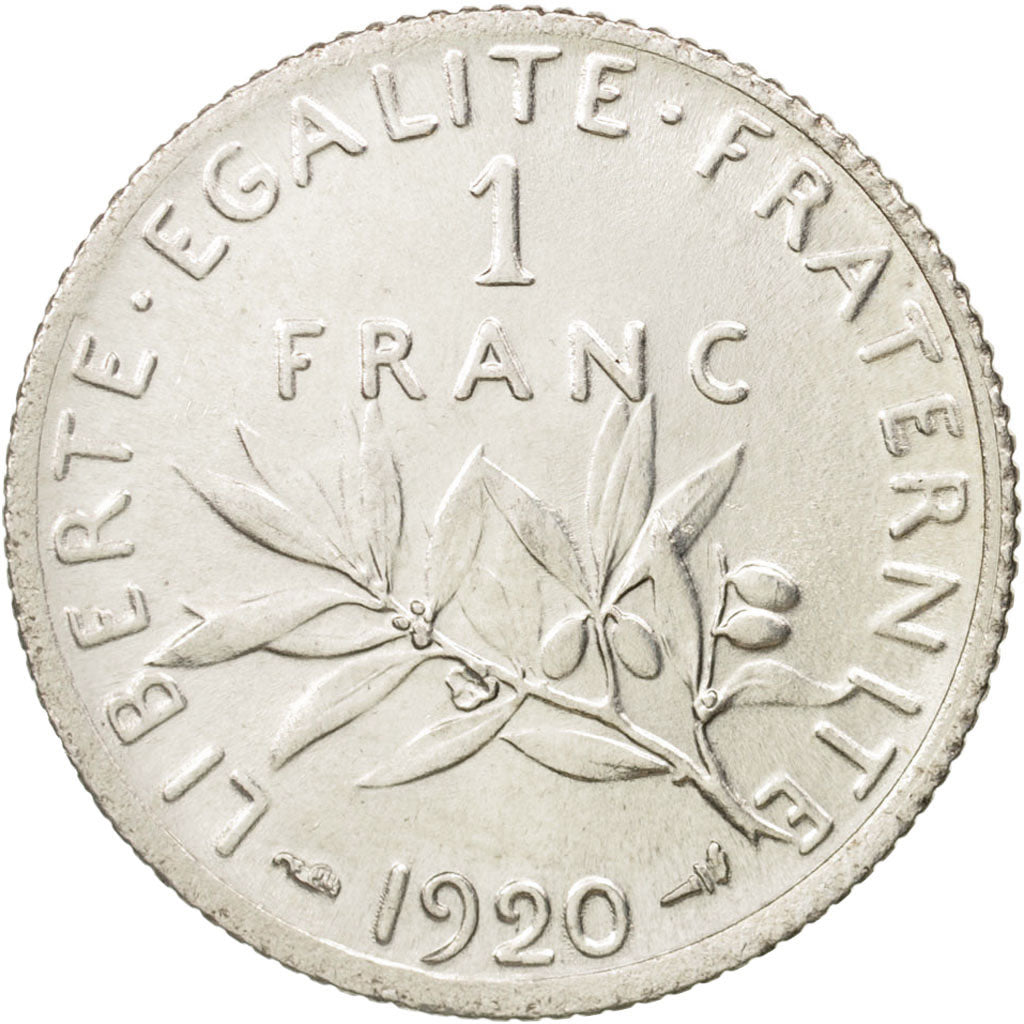 France, Semeuse, Franc, 1920, Paris, AU(55-58), Silver, KM:844.1, Gadoury:467