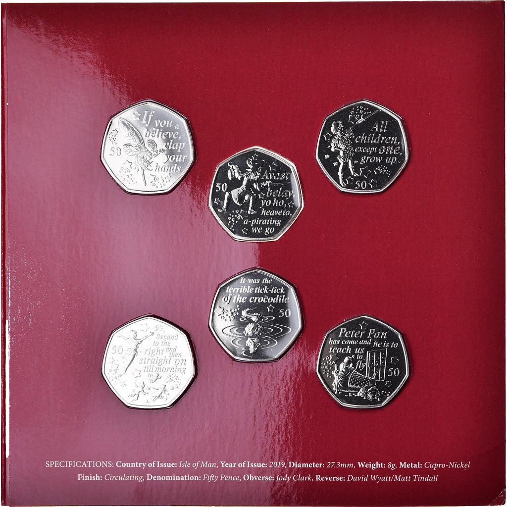 Coin, Isle of Man, 50 Pence, 2019, Pobjoy Mint, 6 x 50 pence - Peter Pan