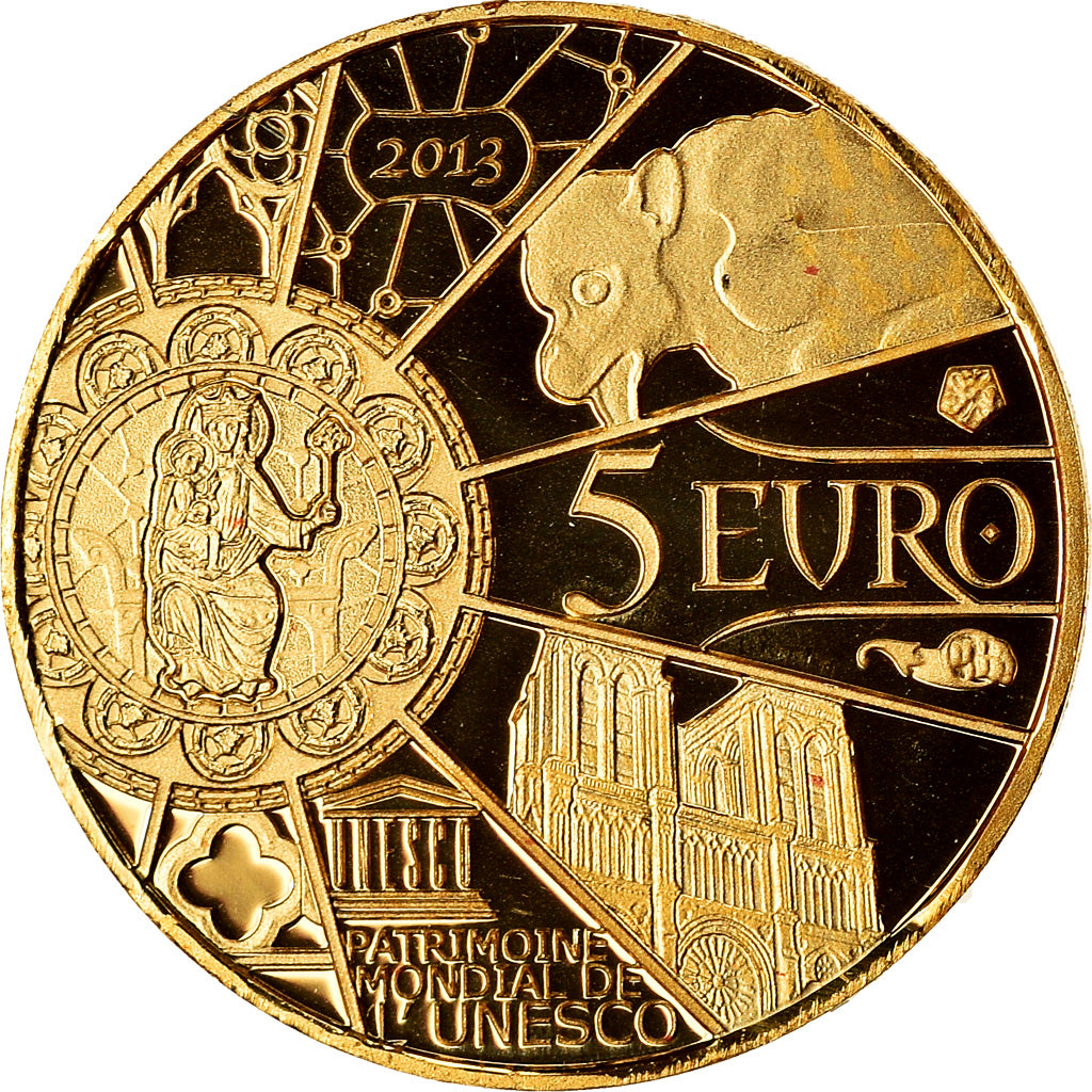France, 5 Euro, Notre Dame de Paris., 2013, FDC, Or, KM:2099