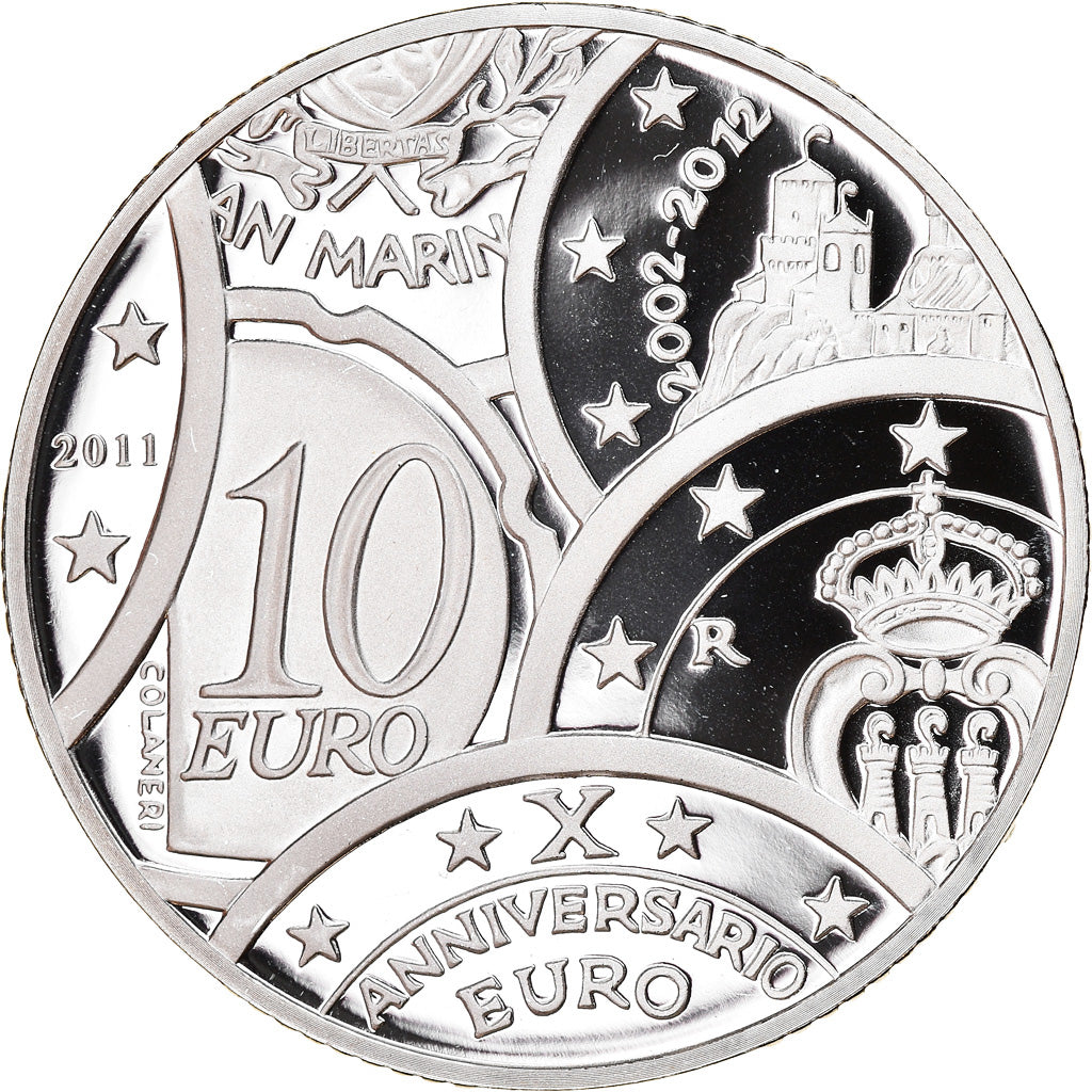 San Marino, 10 Euro, 10 ans de l'Euro, 2011, Proof, MS(65-70), Silver, KM:503