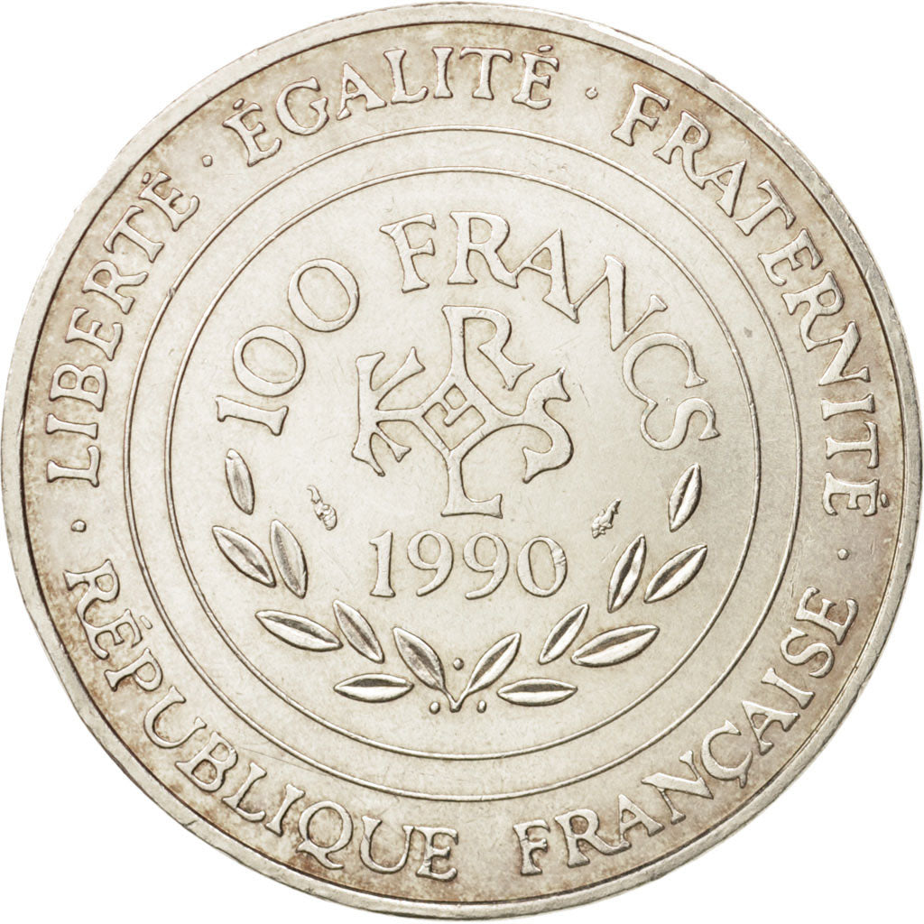 Frankreich, Charlemagne, 100 Francs, 1990, AU(55-58), Silber, KM:982,Gadoury 905