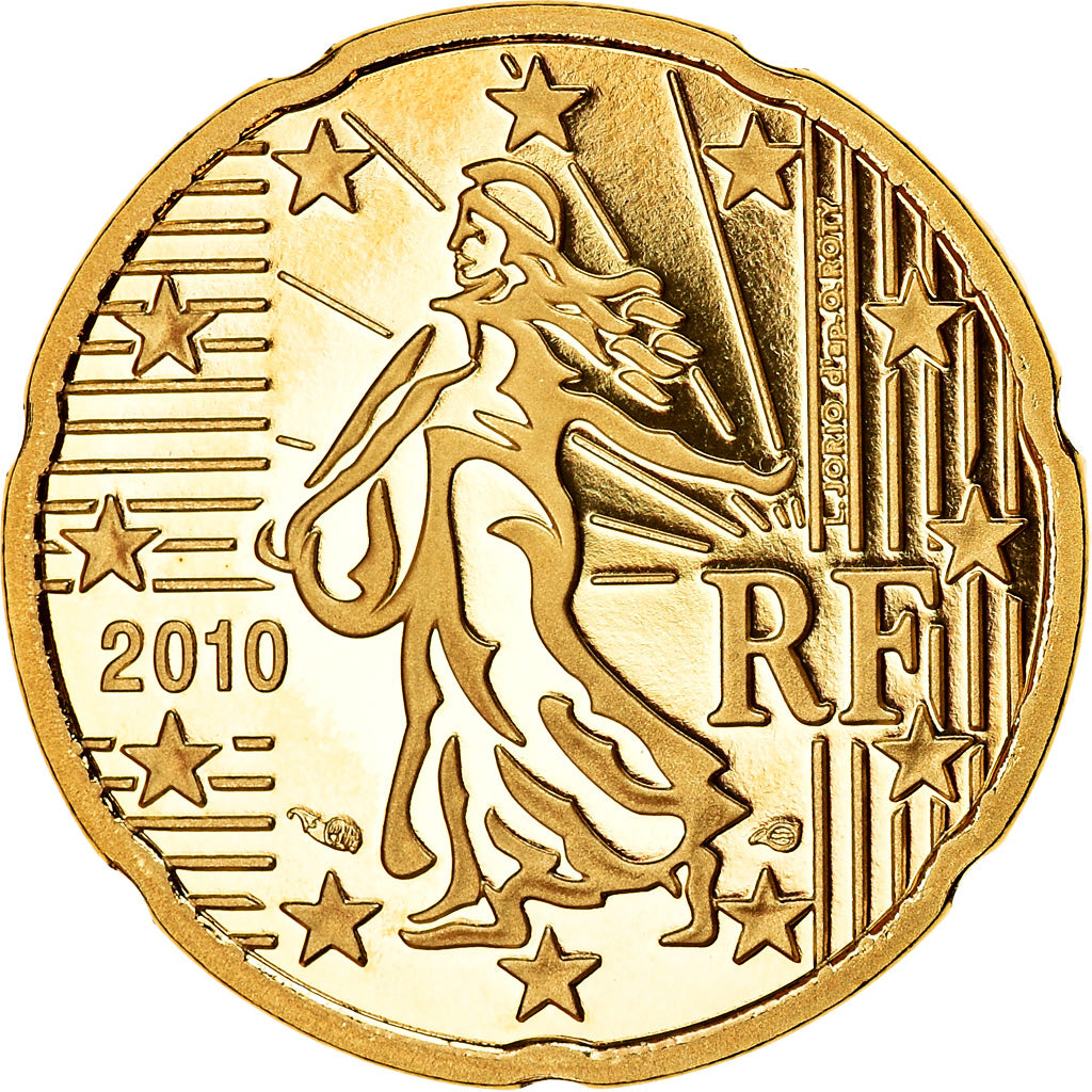 Francja, 20 Euro Cent, 2010, BE, MS(65-70), Mosiądz, KM:1411