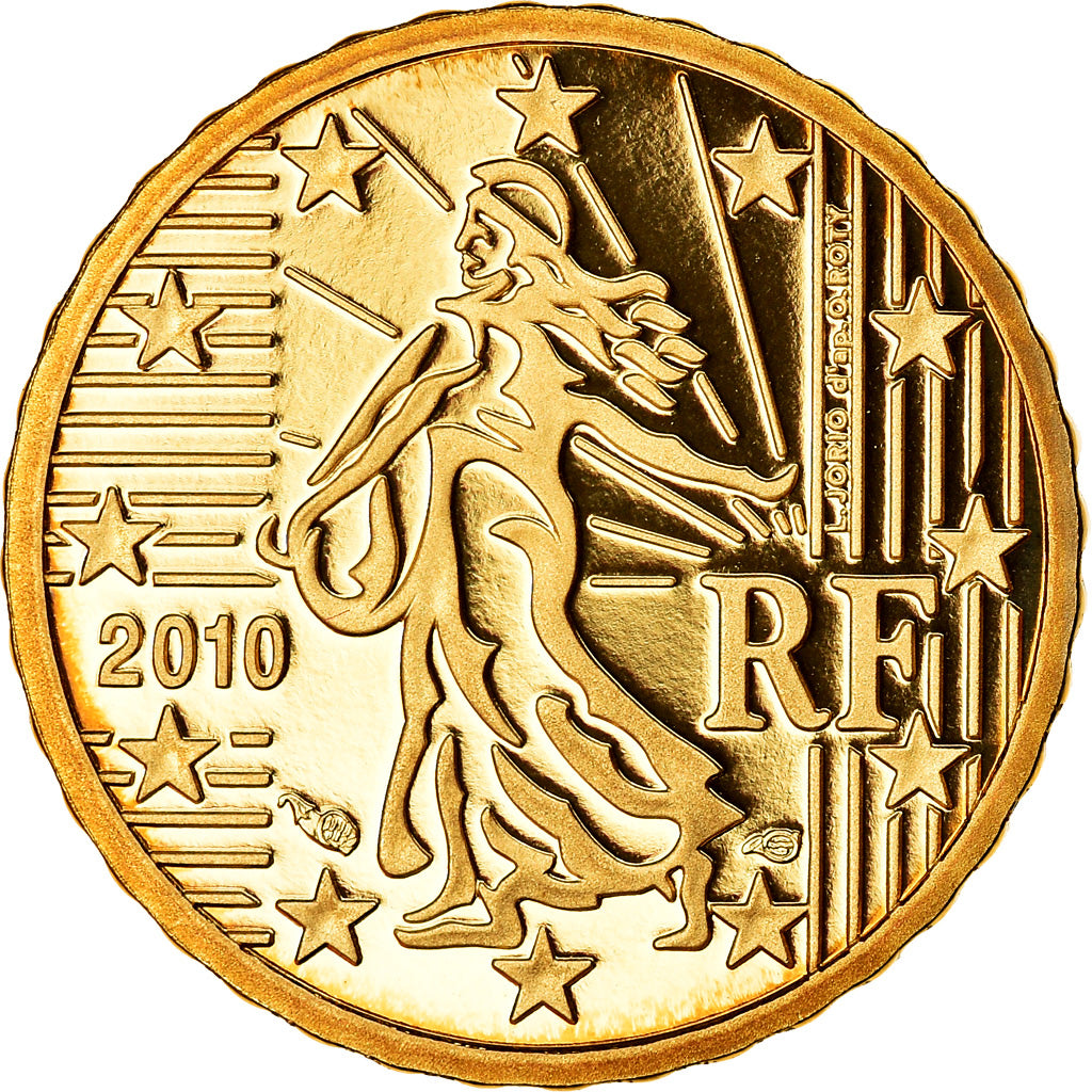 Francja, 10 Euro Cent, 2010, Paris, BE, MS(65-70), Mosiądz, KM:1410