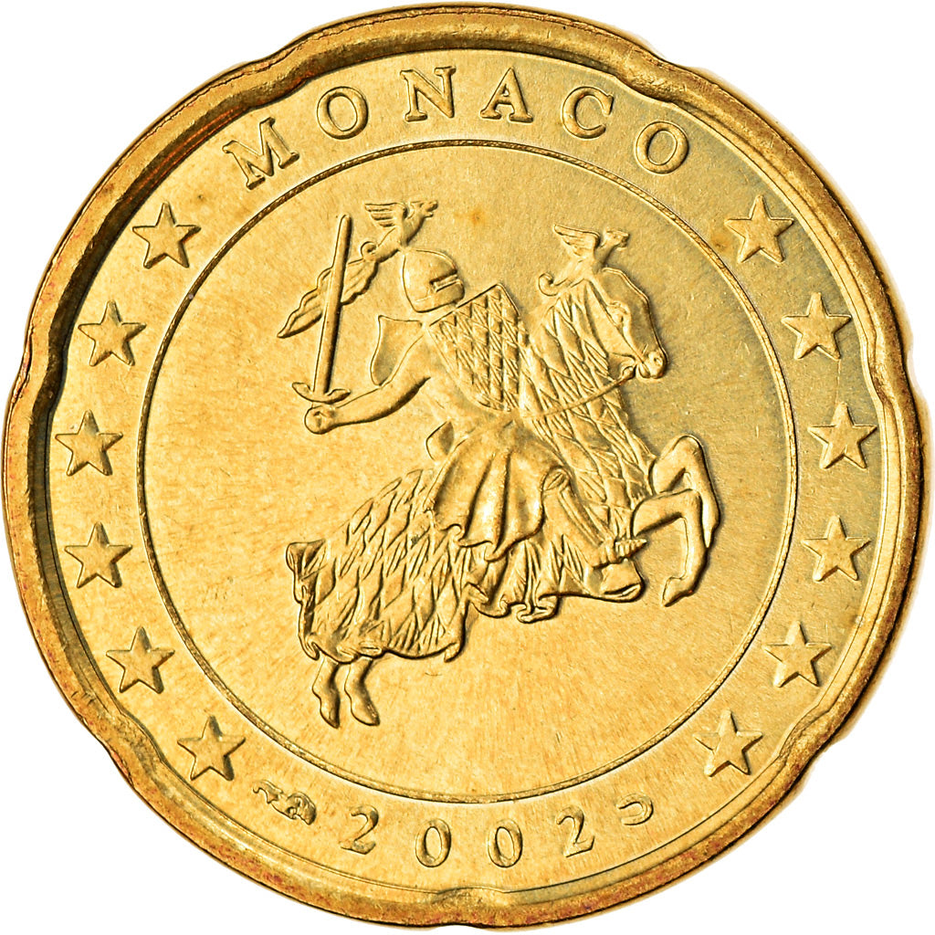 Monaco, 20 Euro Cent, 2002, UNZ, Messing, KM:171
