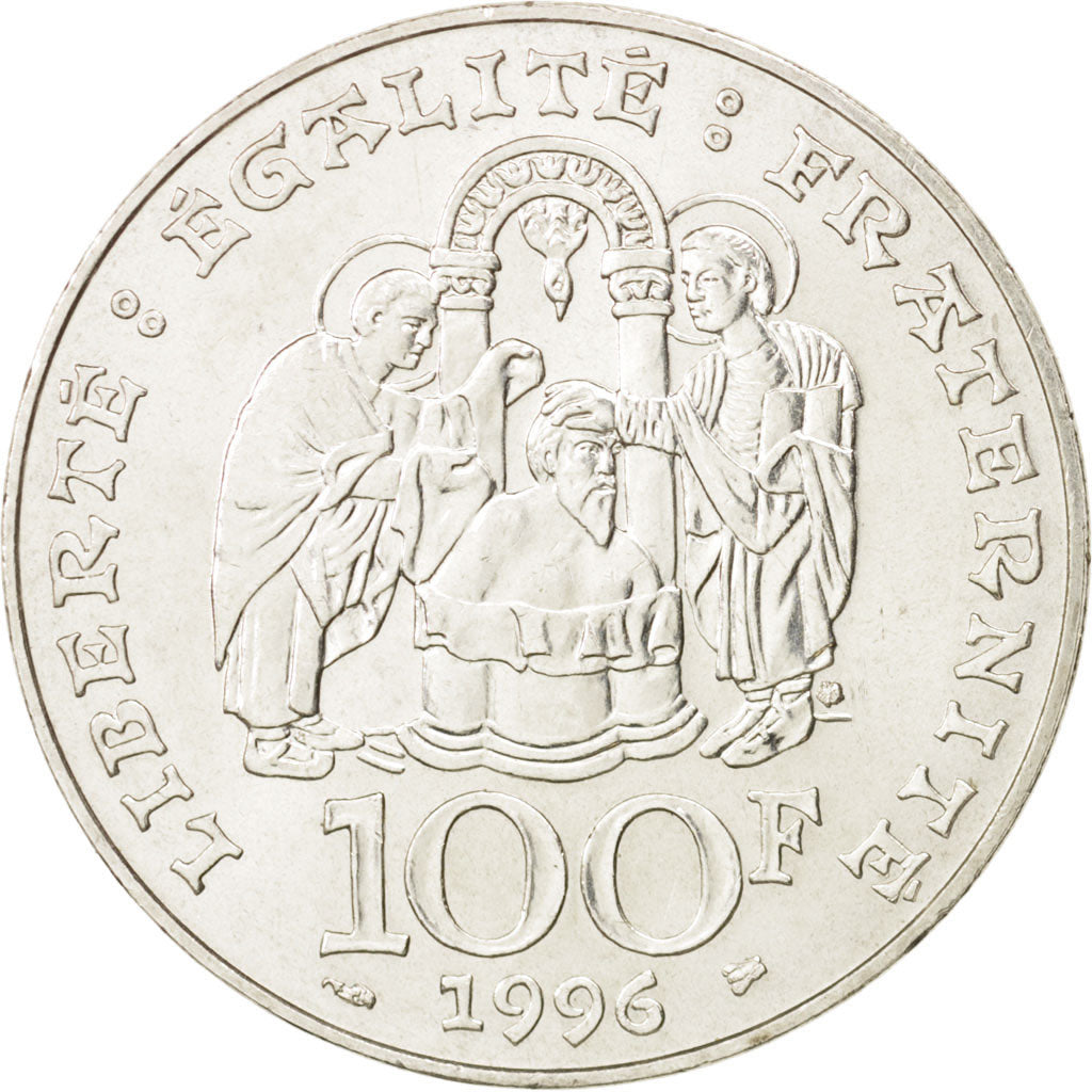 France, Clovis, 100 Francs, 1996, AU(55-58), Silver, KM:1180, Gadoury:953