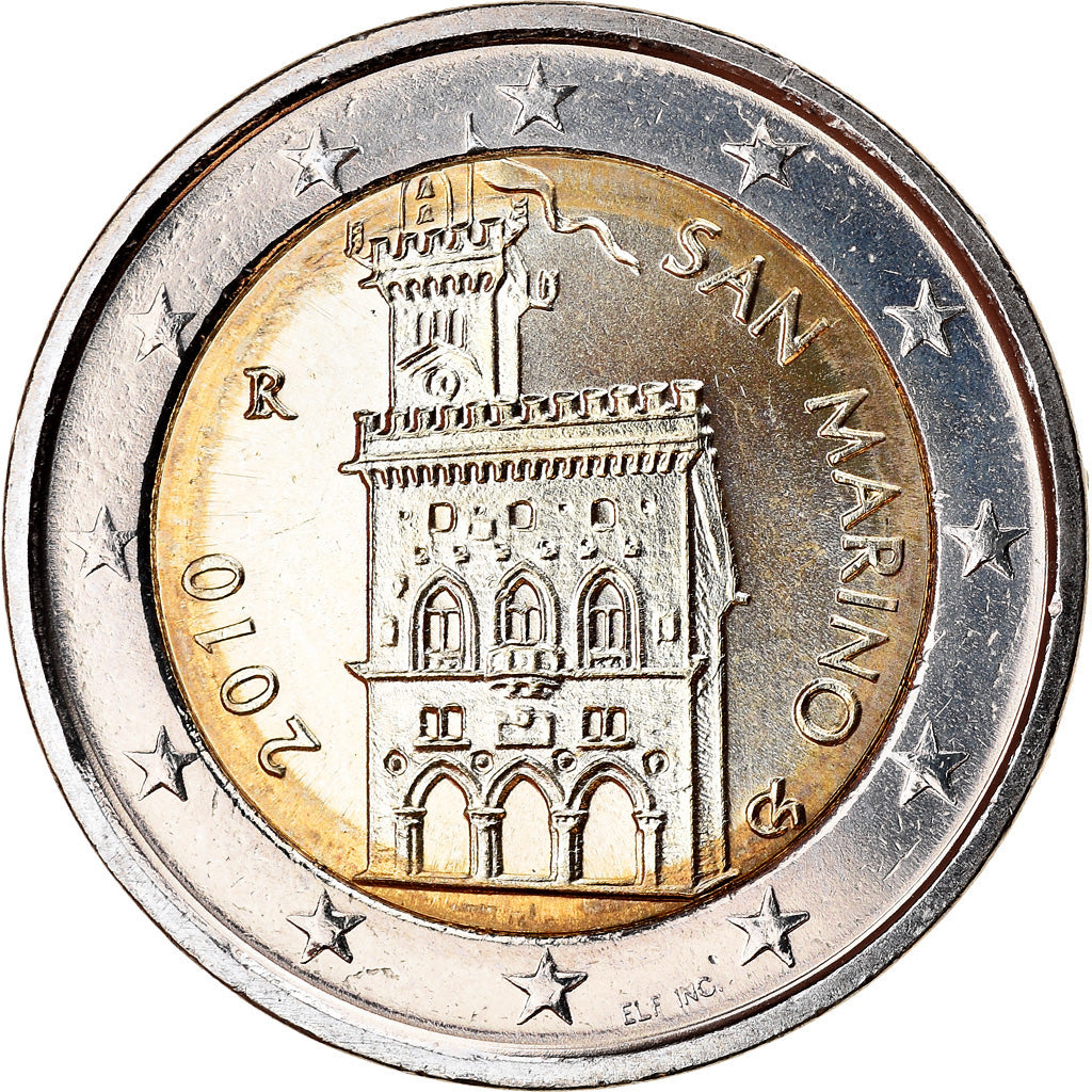 San Marino, 2 Euro, 2010, BU, MS(65-70), Bi-Metallic, KM:486