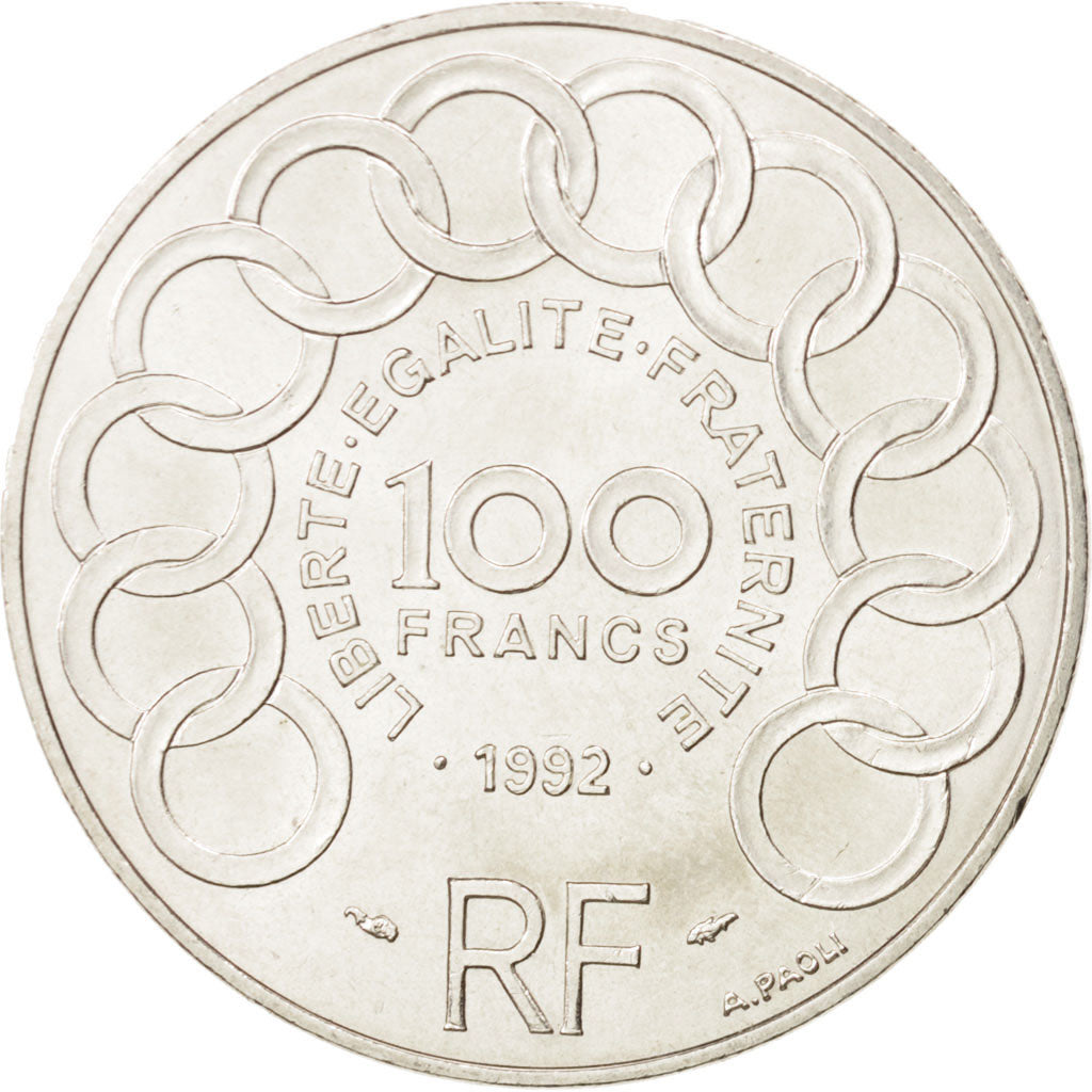 France, Jean Monnet, 100 Francs, 1992, AU(55-58), Silver, KM:1120, Gadoury:907
