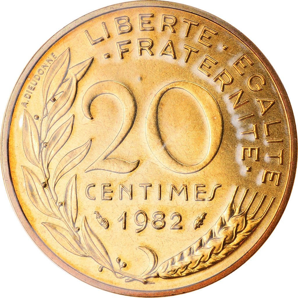 Moeda, França, Marianne, 20 Centimes, 1982, Paris, FDC, MS(65-70)