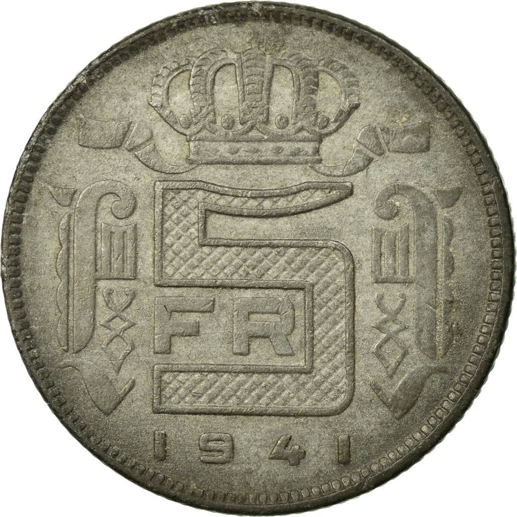 Moneta, Belgio, 5 Francs, 5 Frank, 1941, BB, Zinco, KM:129.1