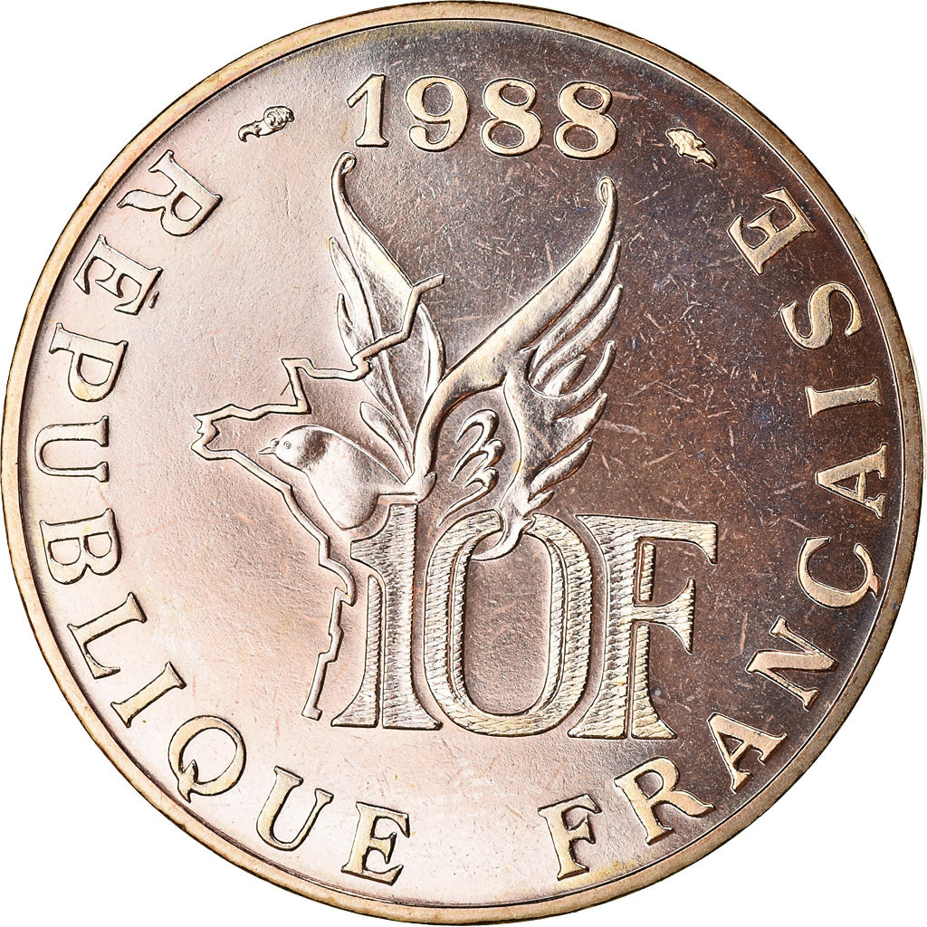 Moneda, Francia, Roland Garros, 10 Francs, 1988, Paris, FDC, Aluminio - bronce