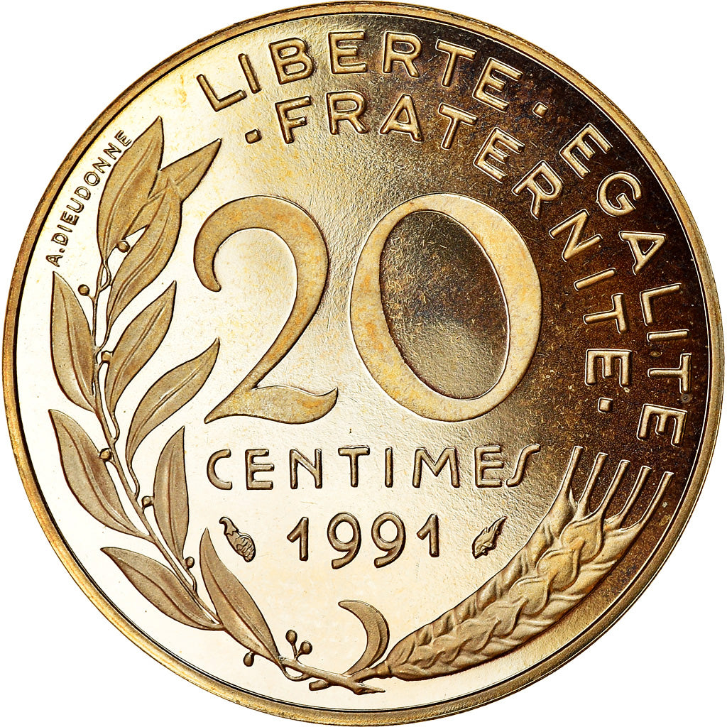 Moneda, Francia, Marianne, 20 Centimes, 1991, Paris, BE, FDC, Aluminio - bronce