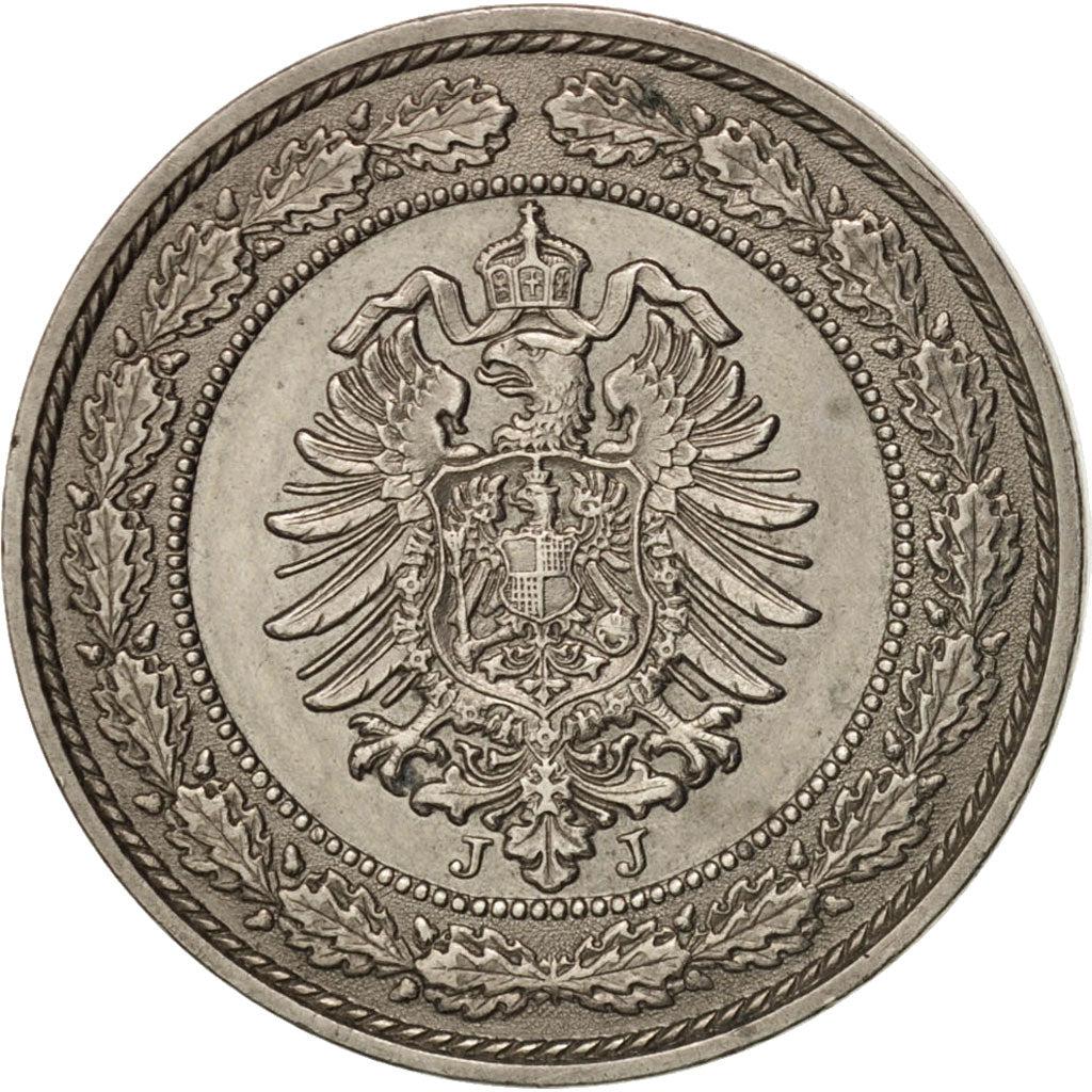 GERMANY - EMPIRE, Wilhelm I, 20 Pfennig, 1887, Hamburg, AU(55-58), KM 9.1