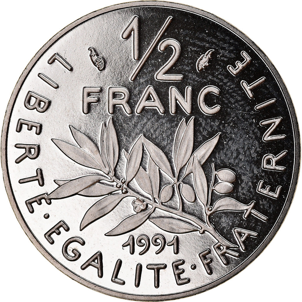 Moneta, Francja, Semeuse, 1/2 Franc, 1991, Paris, BE, MS(65-70), Nikiel
