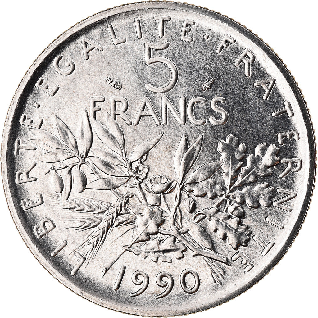 Moneta, Francia, Semeuse, 5 Francs, 1990, Paris, FDC, Nichel placcato