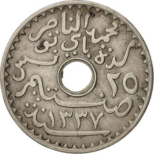 Tunisia, Muhammad al-Nasir Bey, 25 Centimes, 1919, Paris, EF(40-45), KM 244