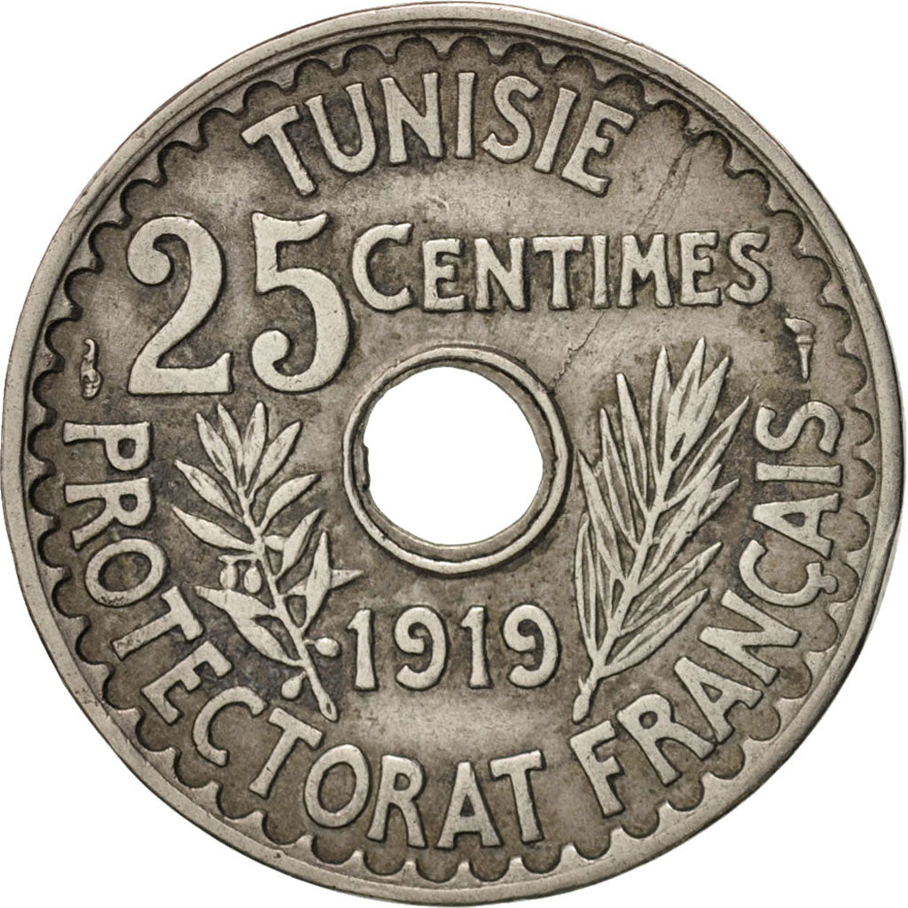 Tunisia, Muhammad al-Nasir Bey, 25 Centimes, 1919, Paris, EF(40-45), KM 244