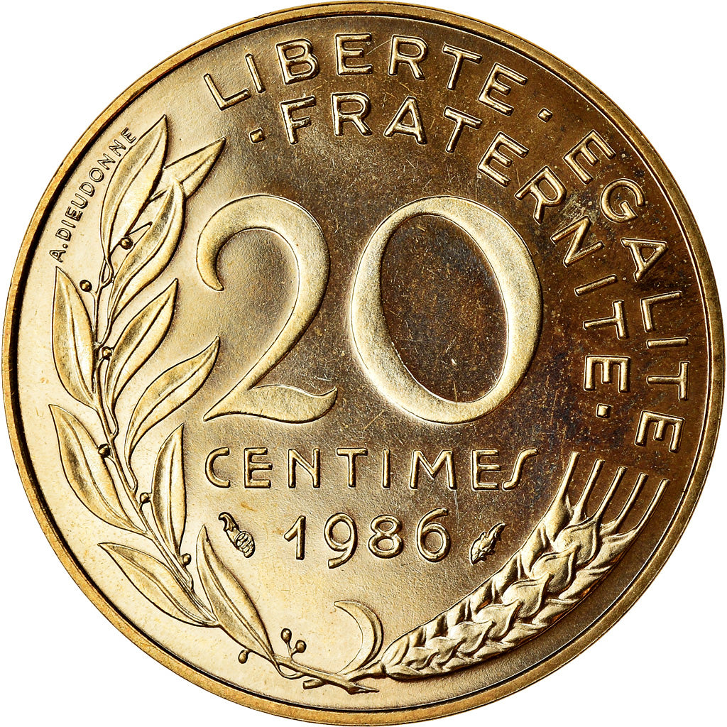 Moneda, Francia, Marianne, 20 Centimes, 1986, Paris, FDC, Aluminio - bronce