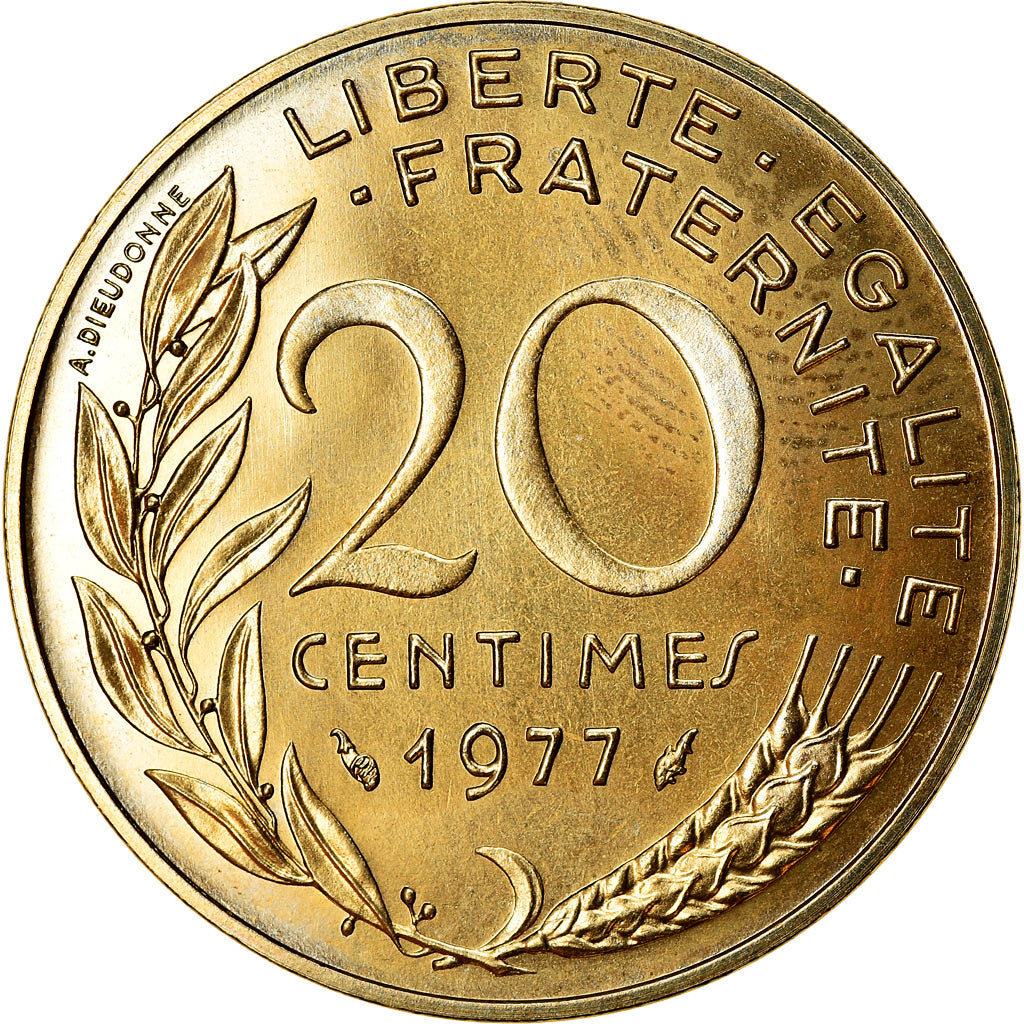 Moneda, Francia, Marianne, 20 Centimes, 1977, Paris, FDC, Aluminio - bronce