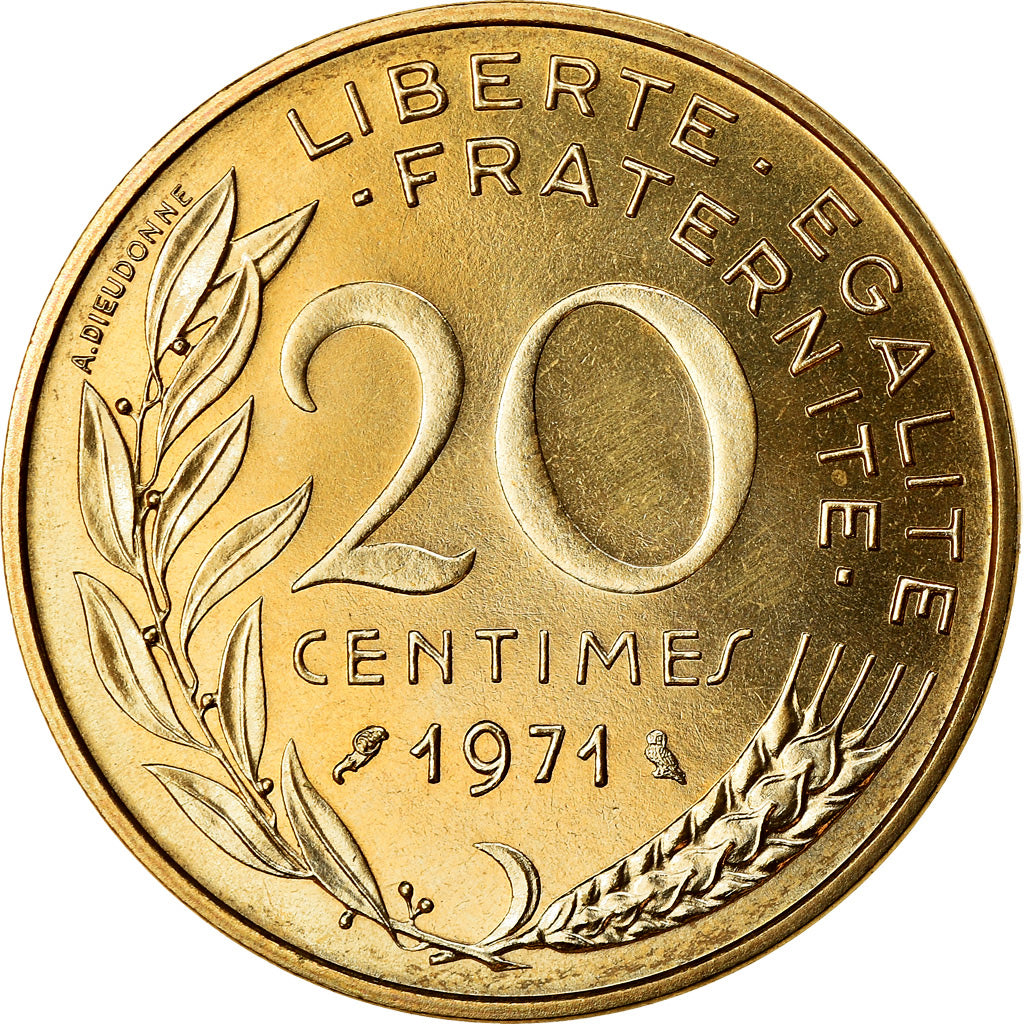 Moneda, Francia, Marianne, 20 Centimes, 1971, Paris, FDC, Aluminio - bronce