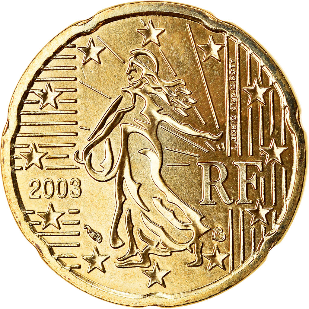 France, 20 Euro Cent, 2003, MS(65-70), Brass, Gadoury:5., KM:1286