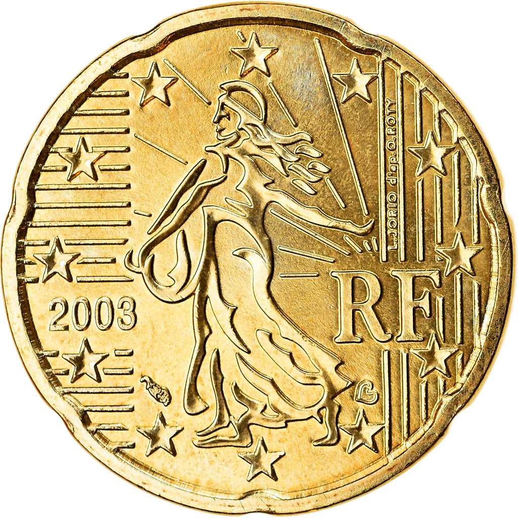 Francja, 20 Euro Cent, 2003, Paris, MS(65-70), Mosiądz, Gadoury:5., KM:1286