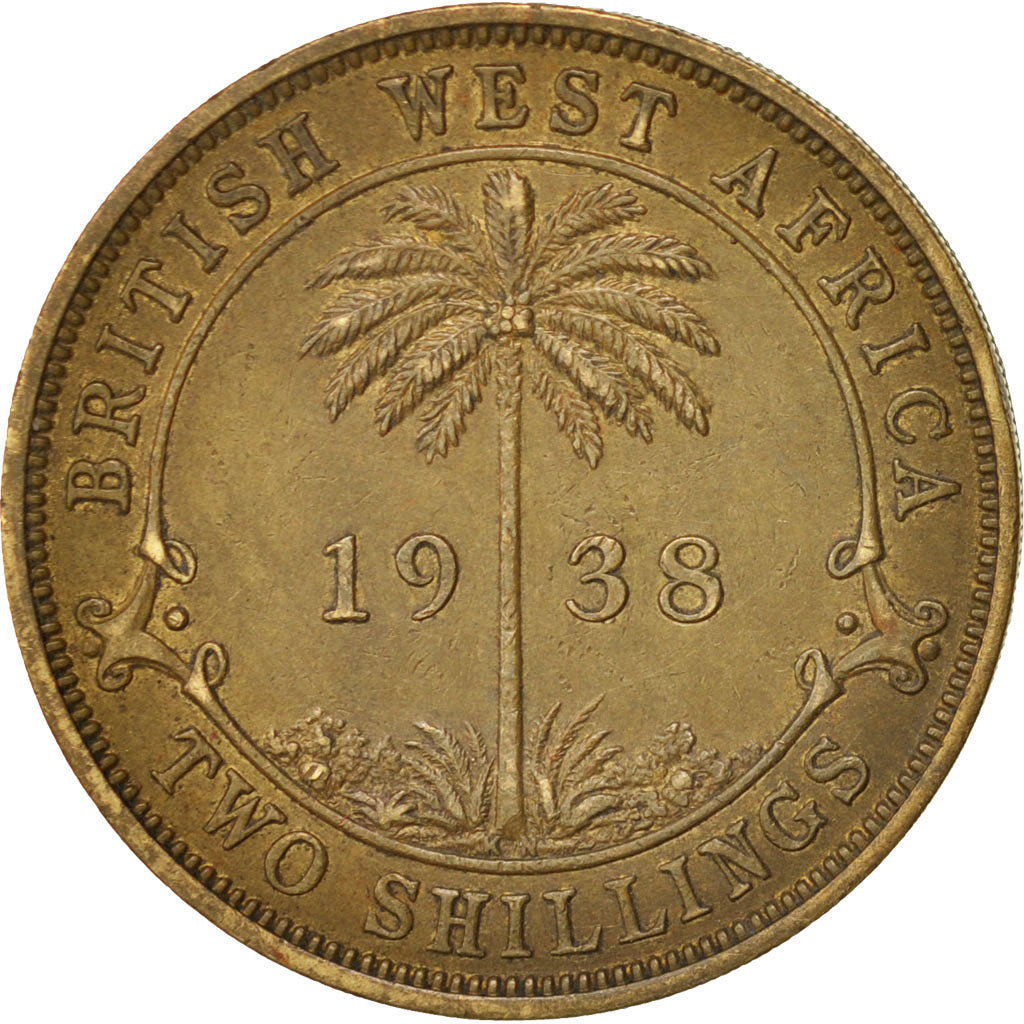 BRITISH WEST AFRICA, George VI, 2 Shillings, 1938, AU(50-53),Nickel-brass, KM 24
