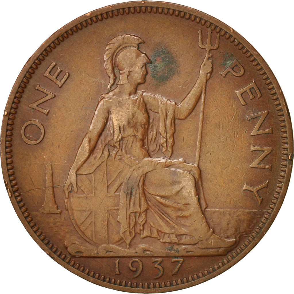 Great Britain, George VI, Penny, 1937, EF(40-45), Bronze, KM:845
