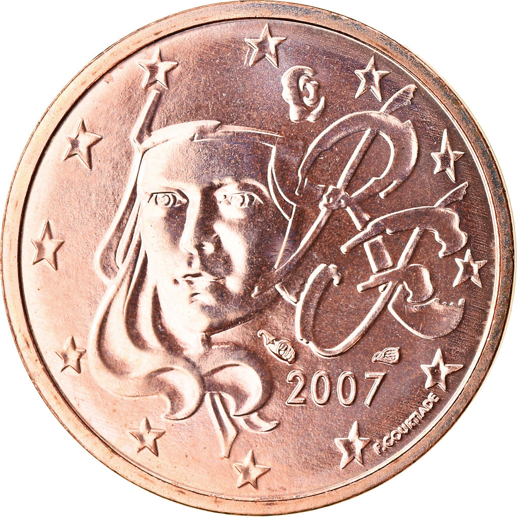 Frankrijk, 2 Euro Cent, 2007, BU, FDC, Copper Plated Steel, Gadoury:2, KM:1283
