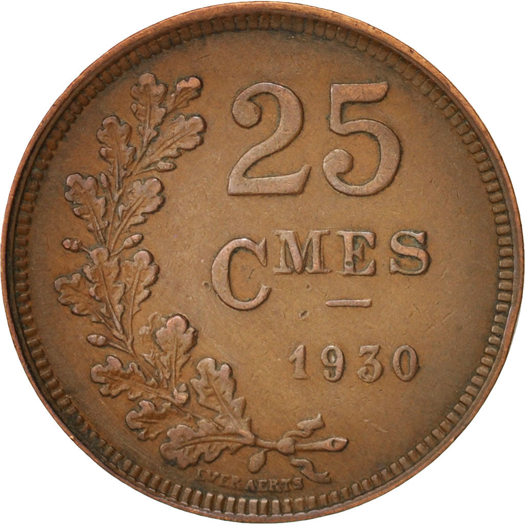 Luxembourg, Charlotte, 25 Centimes, 1930, AU(50-53), Bronze, KM:42