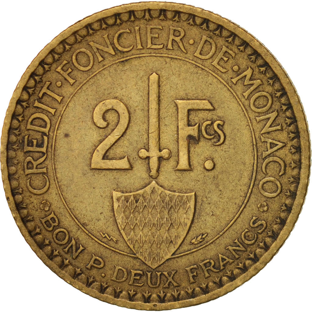Monaco,Louis II,2 Francs,1926, Poissy,AU(50-53),Alu-Bronze, KM:115,Gadoury MC129