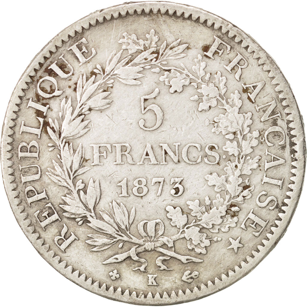 Coin, France, Hercule, 5 Francs, 1873, Bordeaux, EF(40-45), Silver, KM:820.2