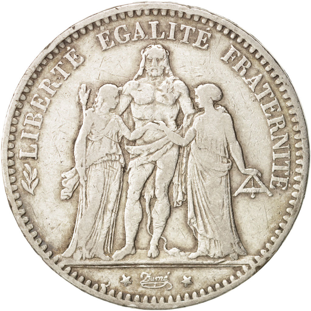 France, Hercule, 5 Francs, 1877, Paris, EF(40-45), Silver, KM:820.1,Gadoury 745a