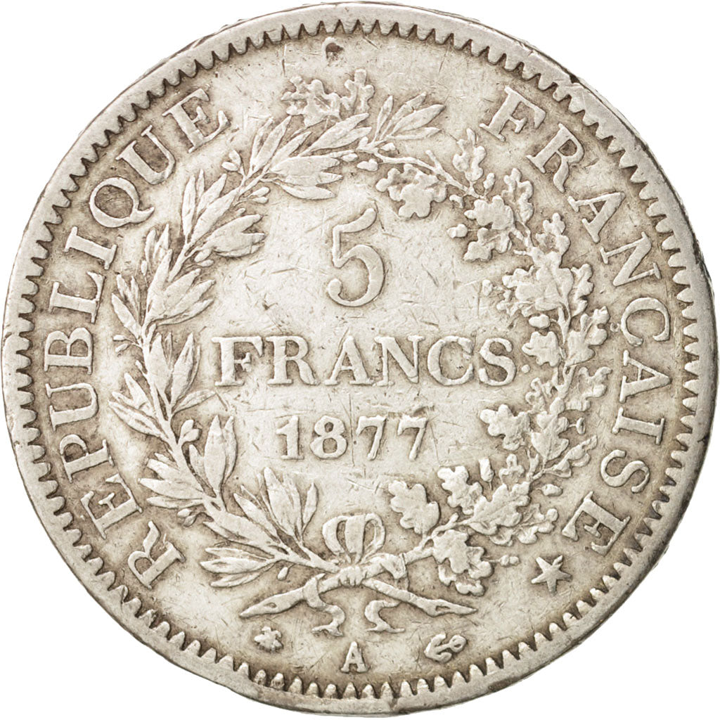 France, Hercule, 5 Francs, 1877, Paris, EF(40-45), Silver, KM:820.1,Gadoury 745a