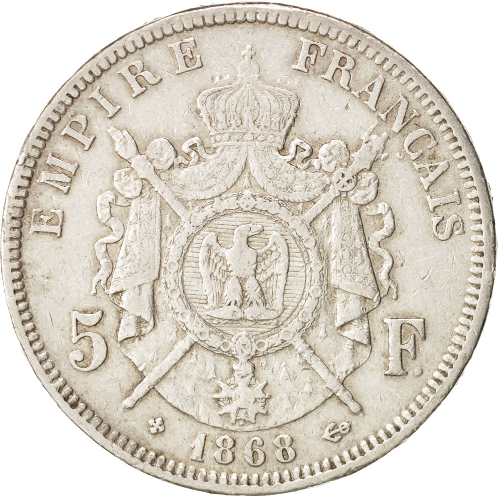 France, Napoléon III, 5 Francs, 1868, Strasbourg, VF(30-35),KM:799.2,Gadoury 739