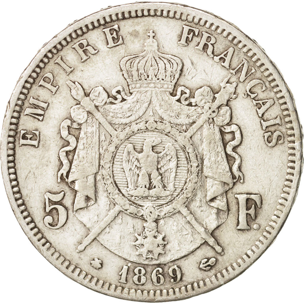France, Napoleon III, 5 Francs, 1869, Paris, VF(30-35), KM 799.1, Gadoury 739