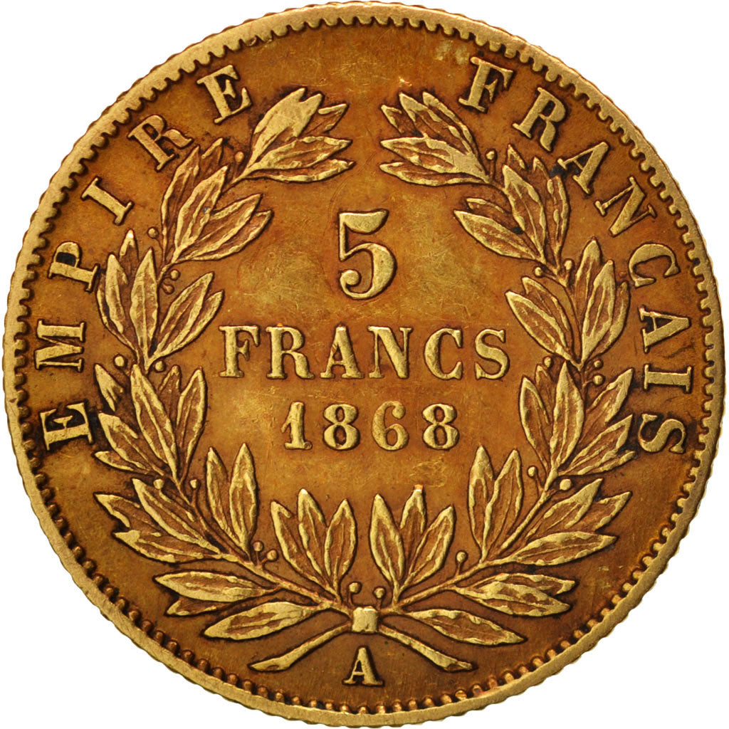France, Napoleon III, 5 Francs, 1868, Paris, TTB, Or, KM:803.1, Gadoury 1002