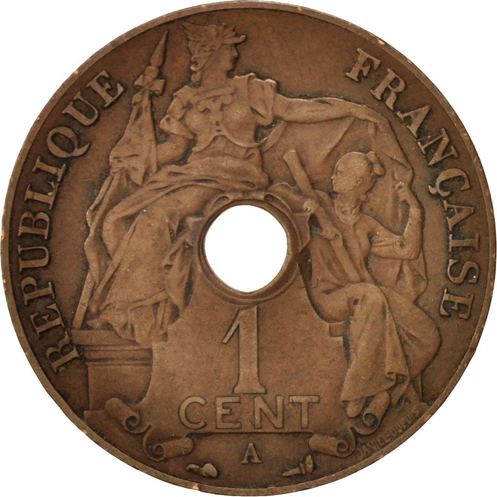 FRENCH INDO-CHINA, Cent, 1910, Paris, VF(30-35), Bronze, KM:12.1, Lecompte:68