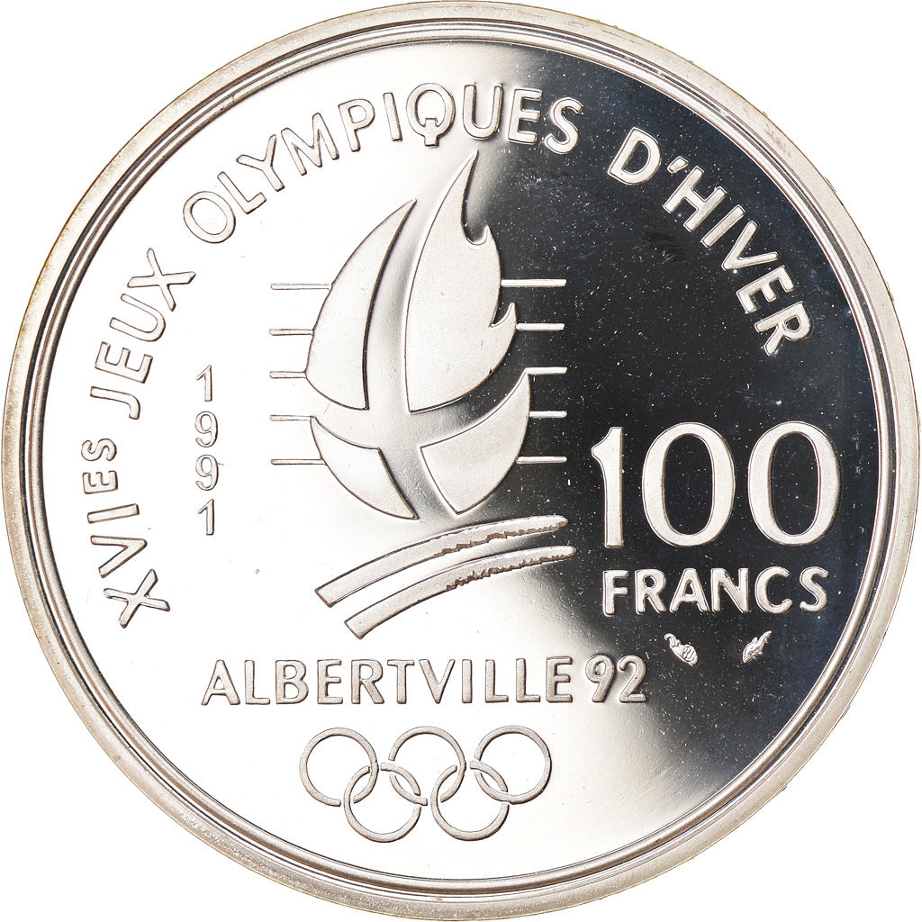 Coin, France, Saut à ski, 100 Francs, 1991, BE, MS(65-70), Silver, KM:995