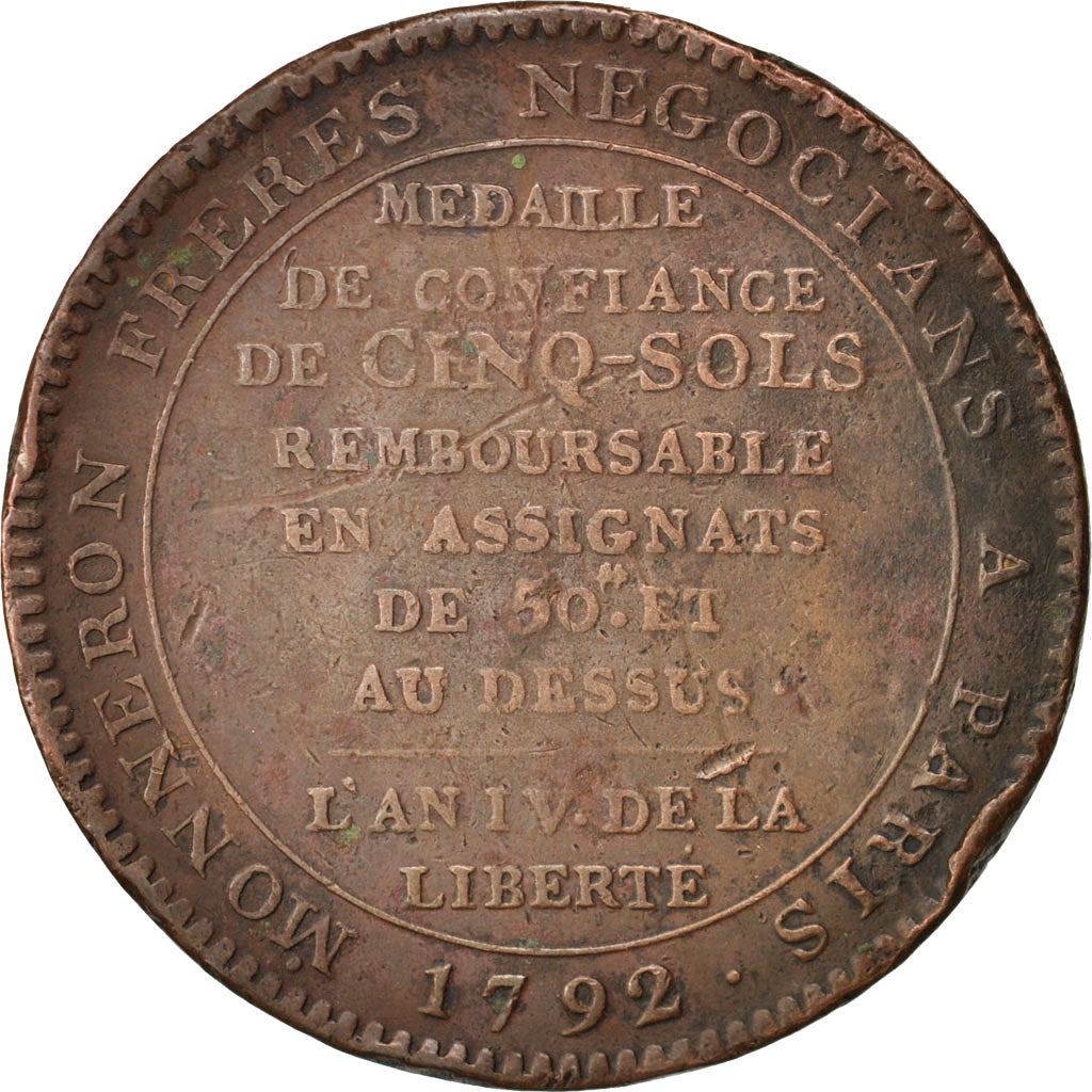 France, 5 Sols, 1792, Birmingham, VF(30-35), Bronze, KM:Tn31, Brandon:223B