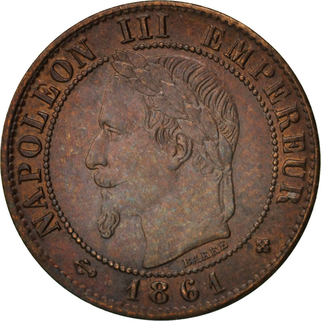 France, Napoleon III, Centime, 1861, Strasbourg, AU(50-53), KM 795.2, Gadoury 87