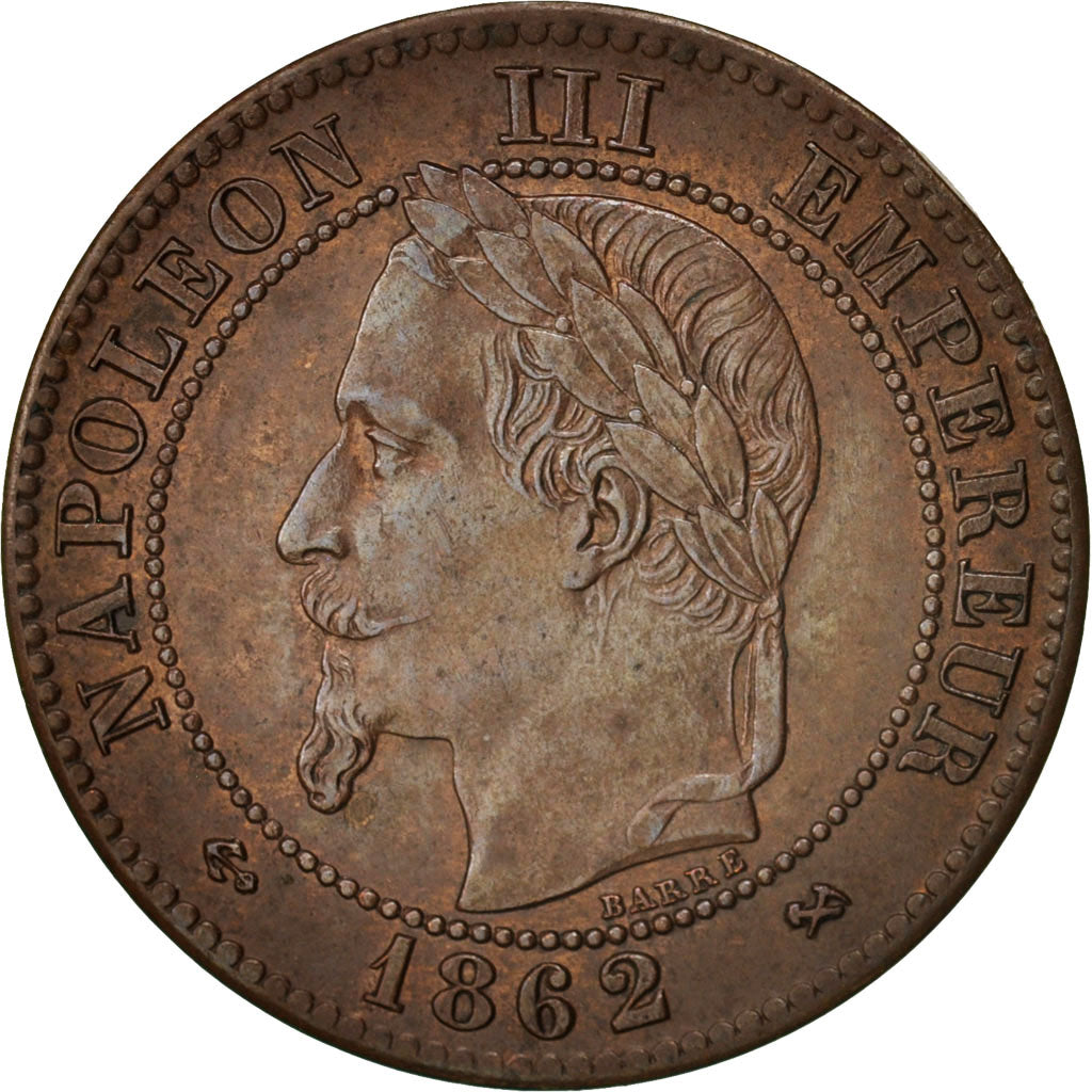 France, Napoleon III, 2 Centimes, 1862, Bordeaux,AU(50-53),KM 797.3, Gadoury 104
