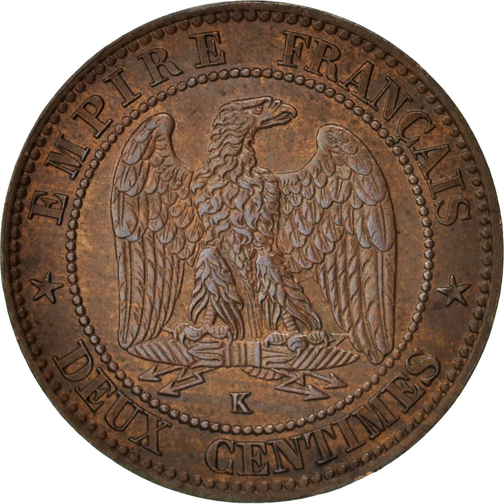 France, Napoleon III, 2 Centimes, 1862, Bordeaux,AU(50-53),KM 797.3, Gadoury 104