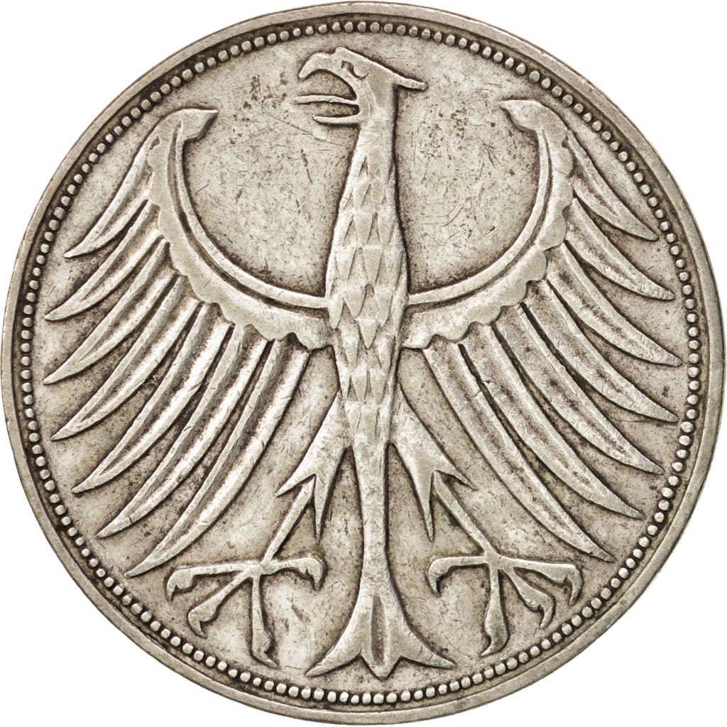 GERMANY - FEDERAL REPUBLIC, 5 Mark, 1951, Stuttgart, EF(40-45), Silver, KM:112.1