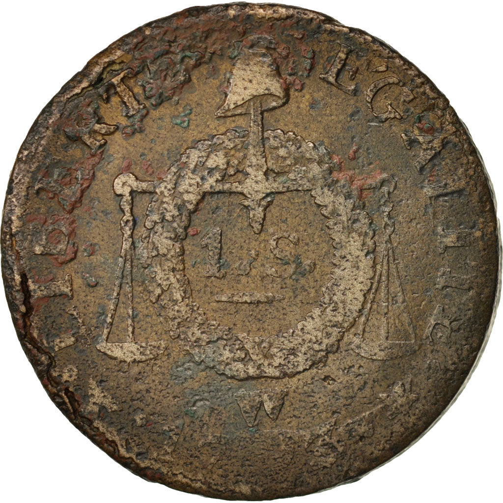 Coin, France, Sol aux balances françoise, Sol, 1793, Lille, VF(20-25), Bronze