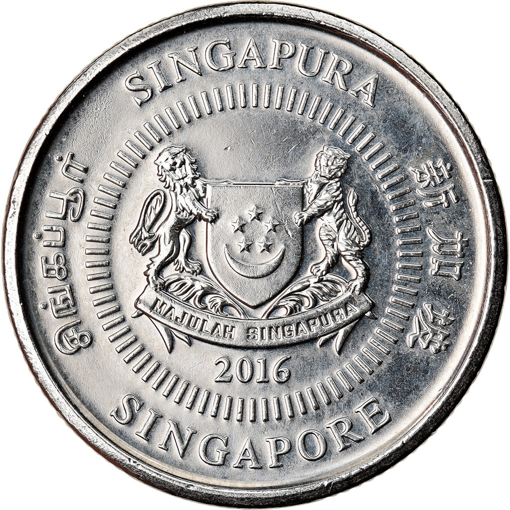 Moneta, Singapur, 10 Cents, 2016, EF(40-45), Miedź-Nikiel