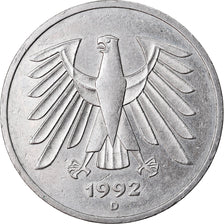 Coin, GERMANY - FEDERAL REPUBLIC, 5 Mark, 1992, Munich, EF(40-45), Copper-Nickel
