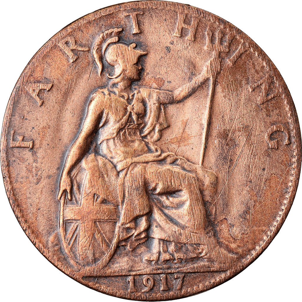 Coin, Great Britain, George V, Farthing, 1917, VF(20-25), Bronze, KM:808.1