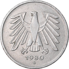 Coin, GERMANY - FEDERAL REPUBLIC, 5 Mark, 1980, Karlsruhe, EF(40-45)