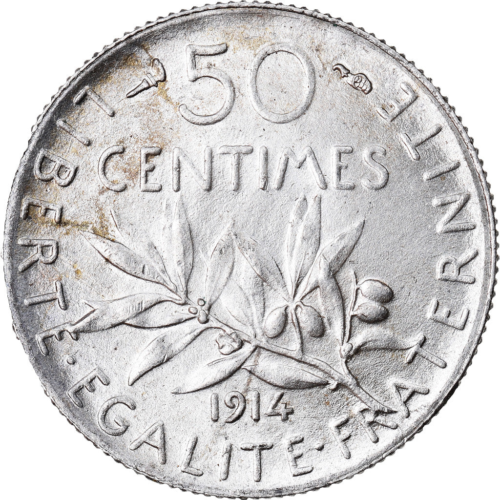 Moneta, Francia, Semeuse, 50 Centimes, 1914, Paris, SPL-, Argento, KM:854